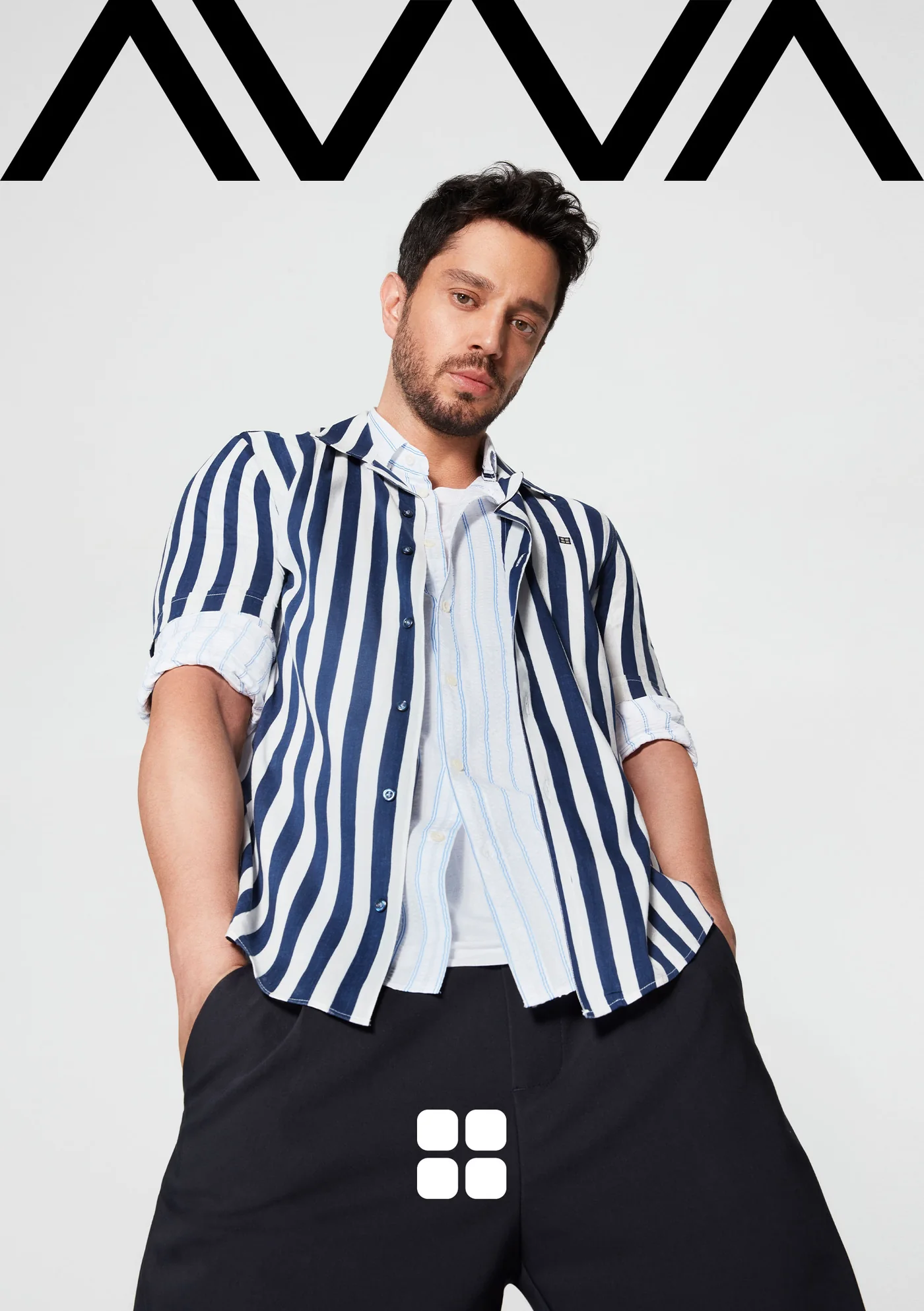 Key visual: Murat Boz in a navy-striped shirt